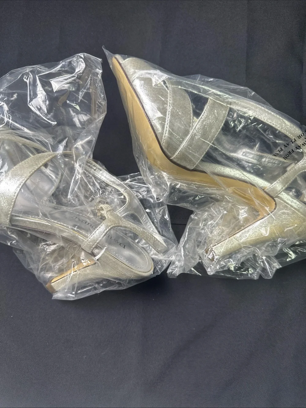 David's Bridal Silver Metallic Open-Toe Slingback Heels